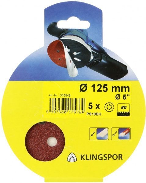 Круг шліфувальний Klingspor PS18EK 125 мм 80 Р 5 шт.