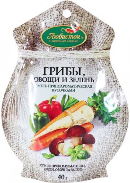 Суміш пряноароматична Любисток шматочками Гриби, овочі та зелень
