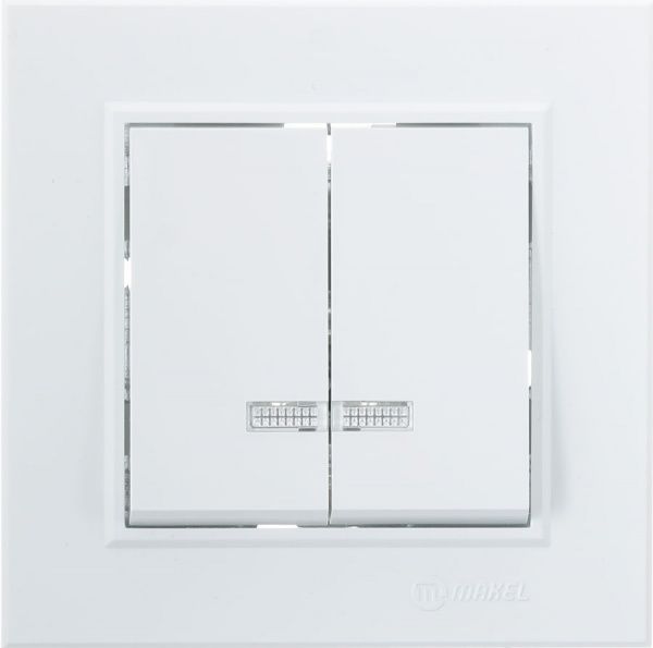 Вимикач двоклавішний Makel Karea з підсвіткою 10 А 220В білий