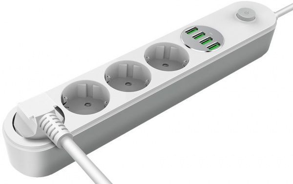 Мережевий фільтр ColorWay із заземленням 4 гн. білий 2 м CW-CHE44W 