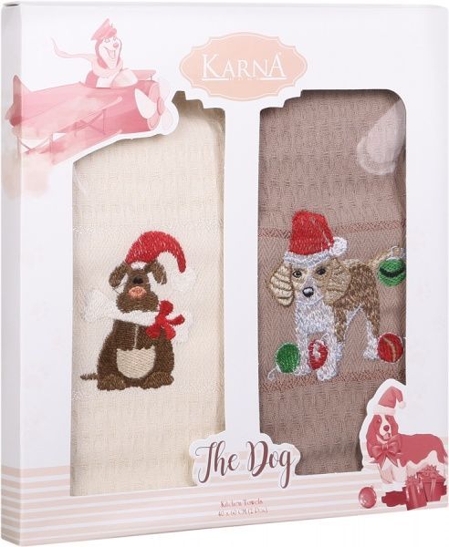 Набір рушників вафельних Dogs New Year 2 шт. 40x60 см Karna шоколадний 