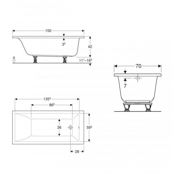 Ванна акрилова Geberit Selnova Square 554.381.01.1 150х70 см 