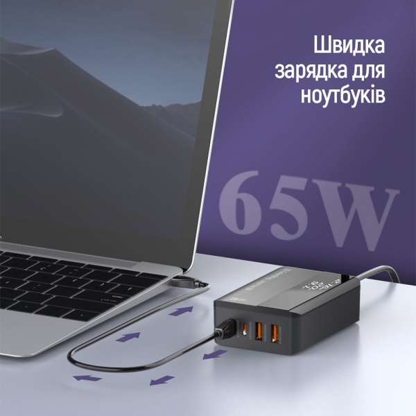 Зарядное устройство ColorWay Power Delivery (2USB-A + 2USB TYPE-C) (65W) CW-CHS040PD-BK