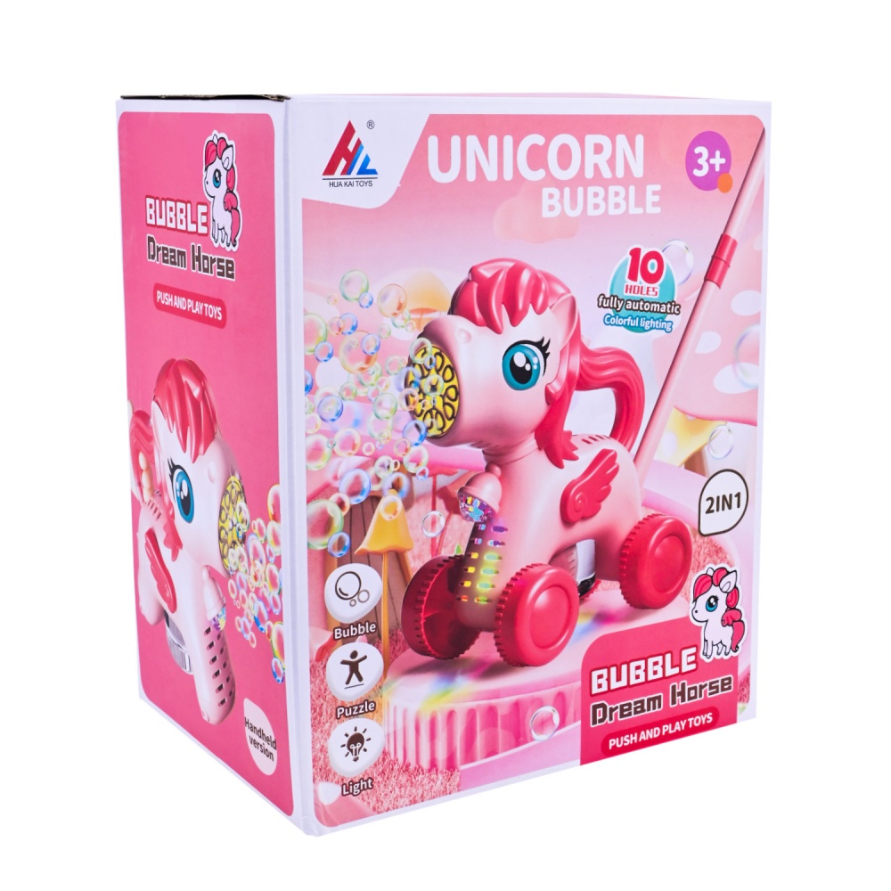 Каталка Shantou Единорог на палочке с мыльными пузырями и подсветкой