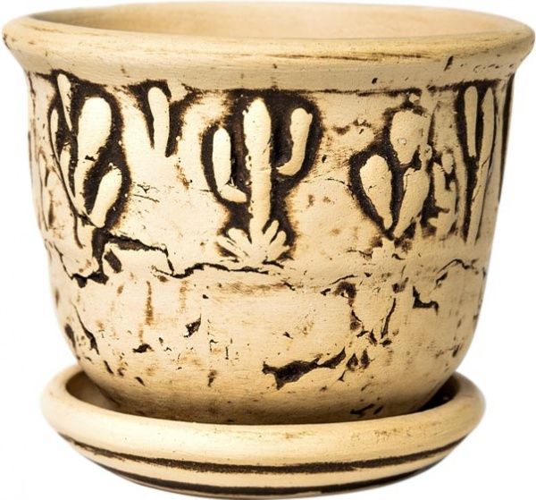 Горшок керамический Кактус круглый 1 л бежевый 