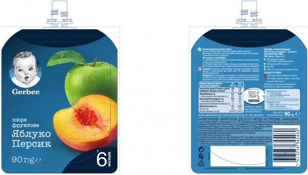 Пюре Gerber Яблуко та персик з 6 місяців 90 г 7613036345460 