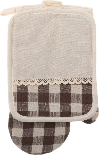 Набір кухонний рукавичка та прихватка Brown check коричневий із малюнком 