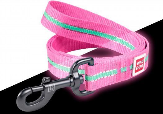 Поводок WAUDOG Nylon светонакопительный 2х122 см розовый