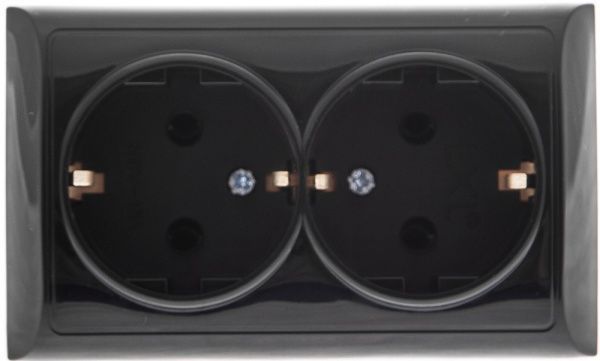 Розетка подвійна із заземленням UP! (Underprice) без шторок без кришки чорний 2212 BLACK