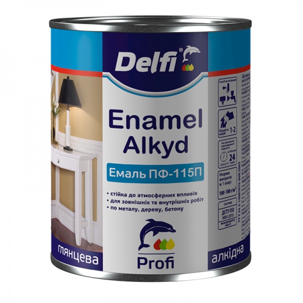 Емаль Delfi ПФ-115 чорна глянець 0,9кг