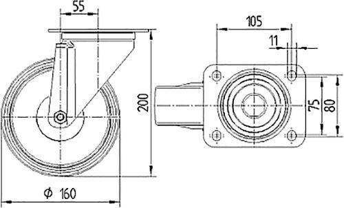 Колесо поворотное 3370 DRR 160 P63 TENTE 