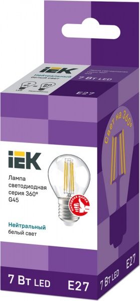 Лампа светодиодная IEK FIL G45 7 Вт E27 4000 К 220 В прозрачная 