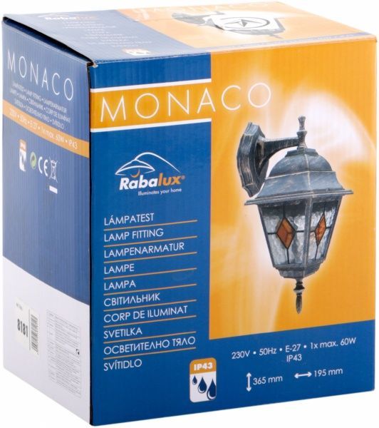 Светильник садовый Rabalux Monaco E27 60 Вт IP44 старая бронза 8181 