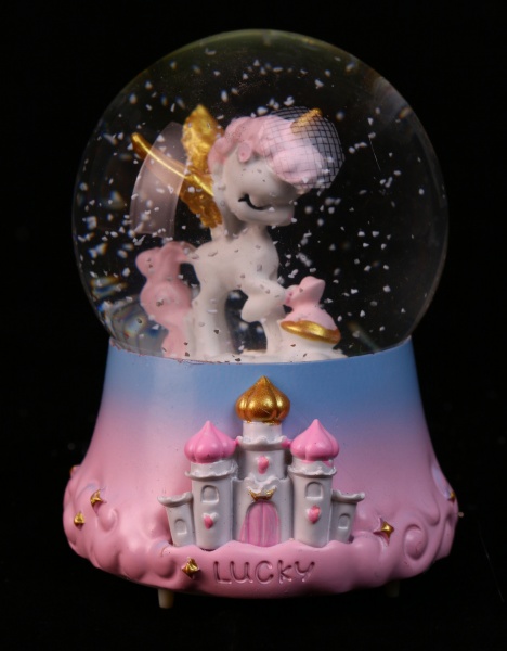 Сувенір новорічний куля снігова єдиноріг В-80-189 світлодіодна (LED) 