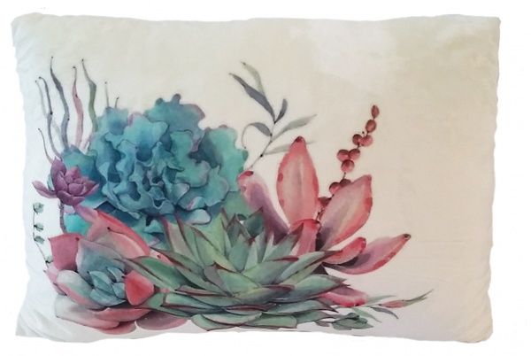 Подушка декоративная Суккуленты 40x50 см молочный с принтом Анна 