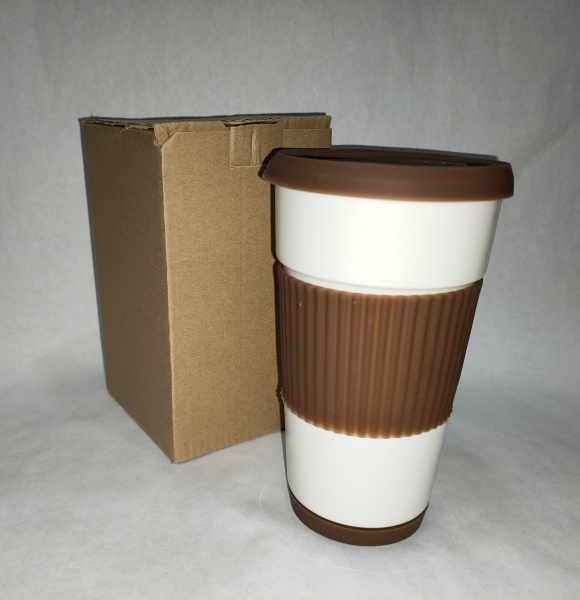 Чашка с крышкой 400 мл бело-коричневая IO-400MUG Banquet