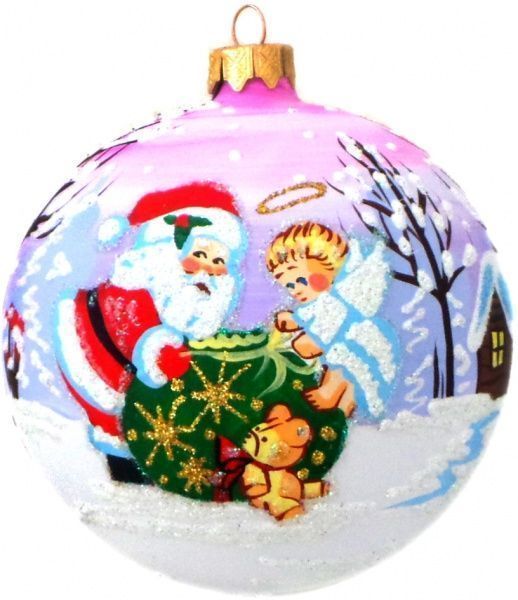 Шар стеклянный Рождественник 3 d80 К-41-80 белый/фиолетовый