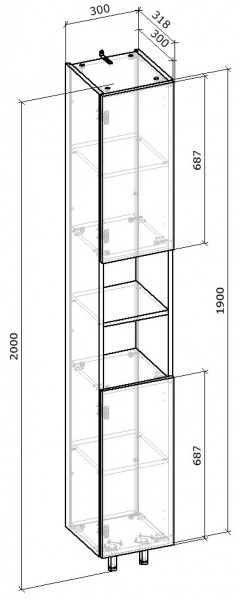 Пенал напольный Water House Артик 30 белый