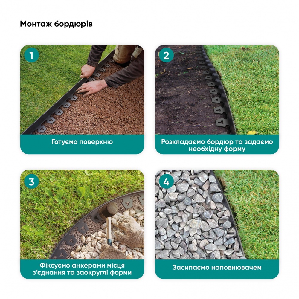 Бордюр газонный Vodaland NewFixLight Н4 чорный 6 м