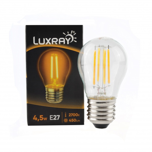 Лампа светодиодная Luxray FIL 4,5 Вт G45 прозрачная E27 220 В 2700 К LXF427-A45-2704/5 