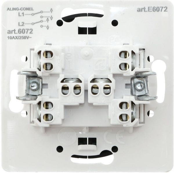 Вимикач прохідний двоклавішний Aling-Conel Eon без підсвітки 10 А 250В чорний E6072.E1
