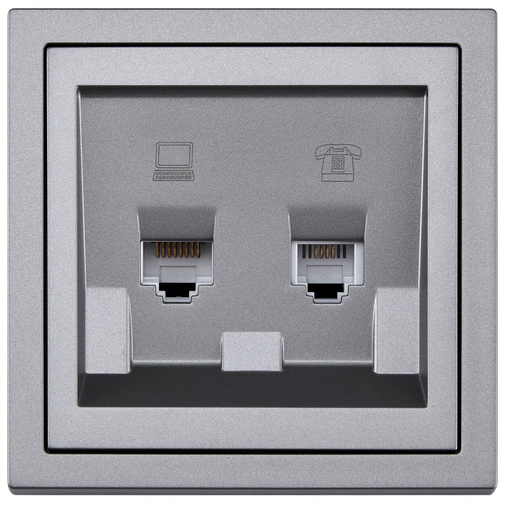 Механізм розетки комп'ютерна + телефонна HausMark Juna IP20 сірий 7041-3588-143