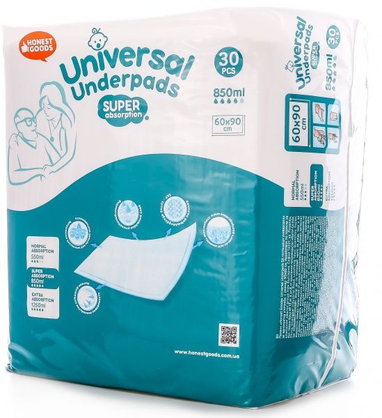 Пеленка Honest Goods Universal Underpads SA 30 шт. 60х90 см белый 