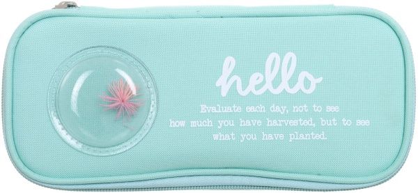 Пенал Hello с декоративным розовым растением бирюзовый с розовым