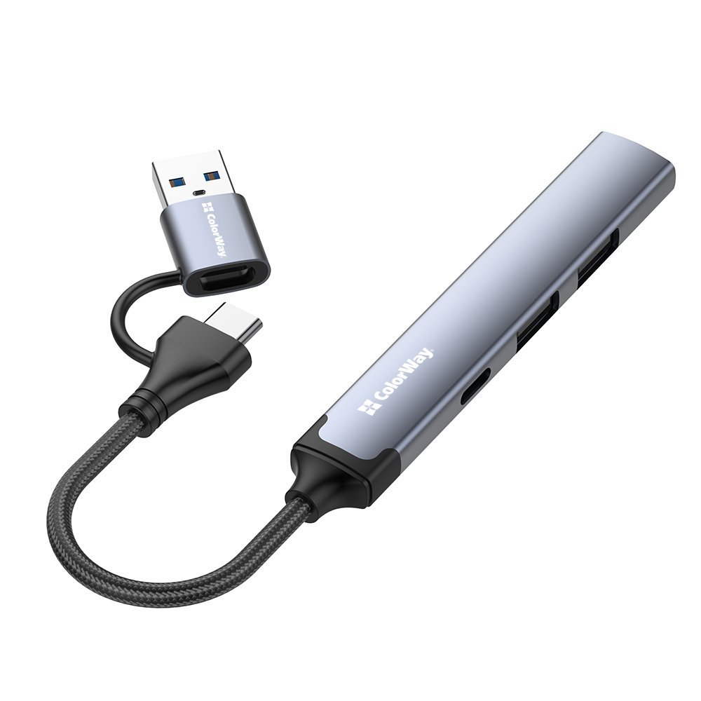 USB-хаб ColorWay USB-A/USB-C 4-в-1 USB2.0х2/USB3.0/USB-C2.0 grey (CW-HUB06)