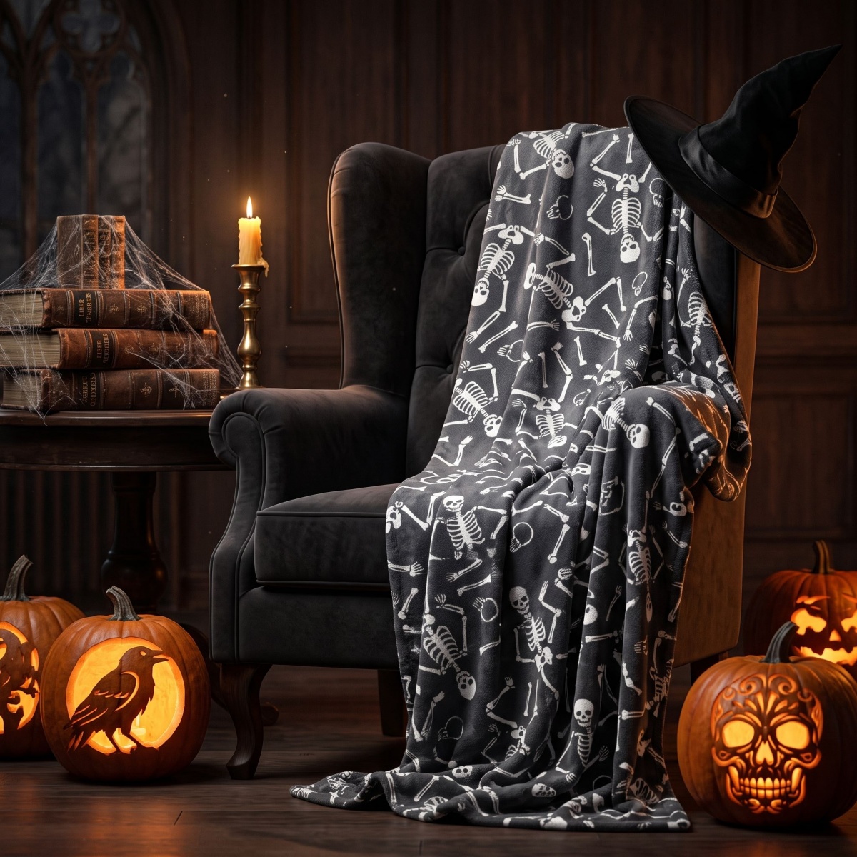 Плед Halloween Skeletonic 160x200 см чорний із білим La Nuit — фото 1