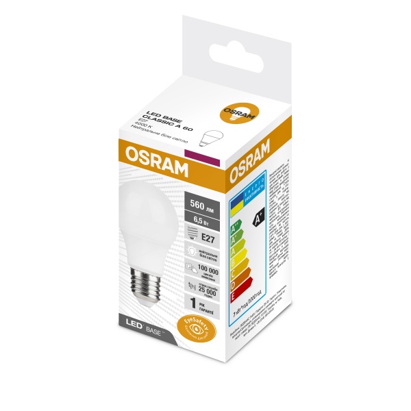Лампа светодиодная Osram Classic 6,5 Вт A60 матовая E27 220 В 4000 К LBE CLA 6,5W 865 