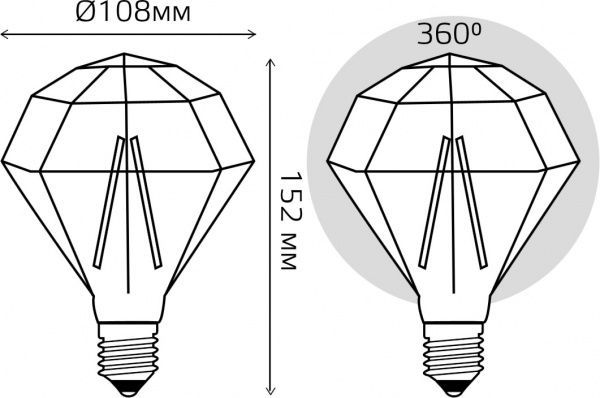 Лампа світлодіодна Gauss Filament Diamond Gold 147802005 G108 5 Вт E27 2400 К 220 В прозора 