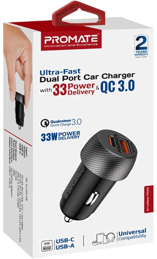Автомобильное зарядное устройство Promate 33W USB-C PD QC3 черный (drivegear-pd33)