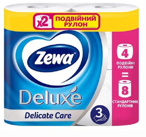 Туалетная бумага Zewa Deluxe двойной рулон (300 отрывов) трехслойная 4 шт.