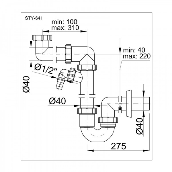 Сифон для умывальника Styron STY-641 с накидной гайкой 6/4