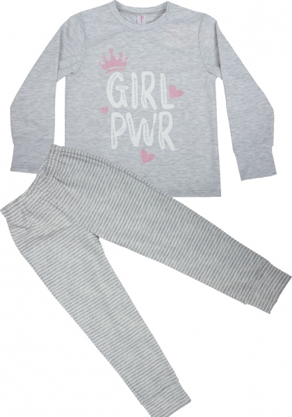 Пижама детская для девочек Roksana №1065/16194 полоса р.140-146 серый 