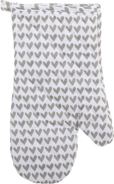 Набір кухонний Прихватка та рукавиця Серця біло-сірий 