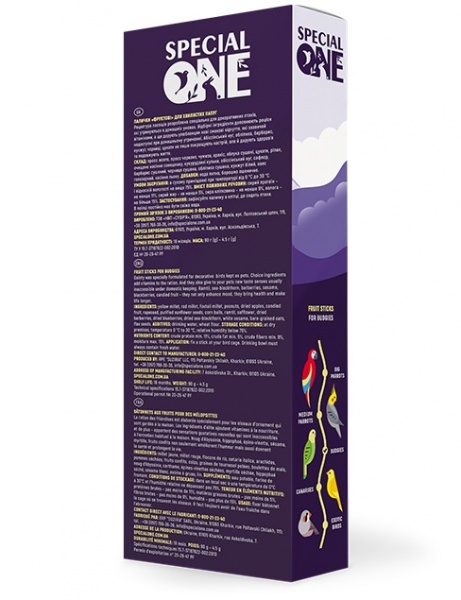 Корм SPECIAL ONE Палочки Фруктовые для волнистых попугаев 90 г PR242346