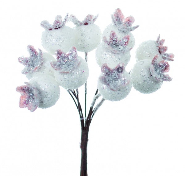 Гілочка декоративна Снігові ягоди пластик білий 10 см K-724051 