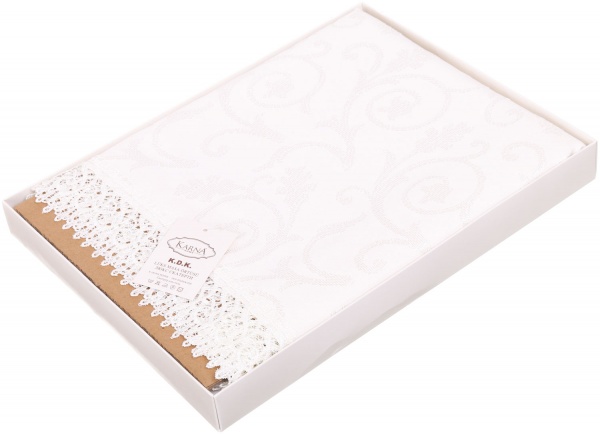 Скатерть с гипюром KDK 160x300 см кремовый Karna 