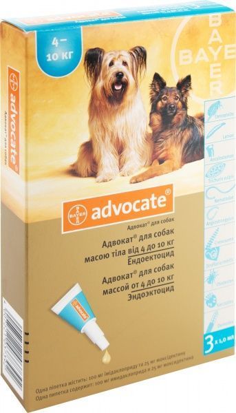 Краплі Bayer для собак Advocate 1х1,0 мл від 4–10 кг 91028