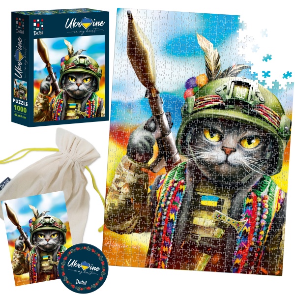 Пазлы картонные De.tail Кот с гранатометом DT1000-08