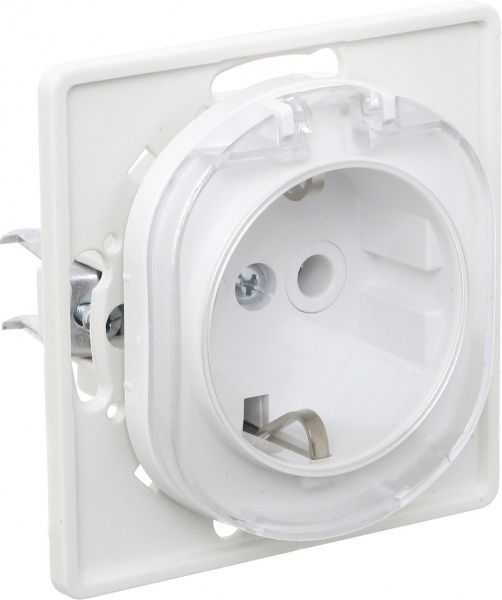 Розетка с заземлением Aling-Conel Eon без шторок с крышкой белый E633.0