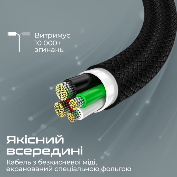 Кабель Promate xCord-CC USB-C to USB-C 3А 1 м 1 м чорний (xcord-cc.black) 