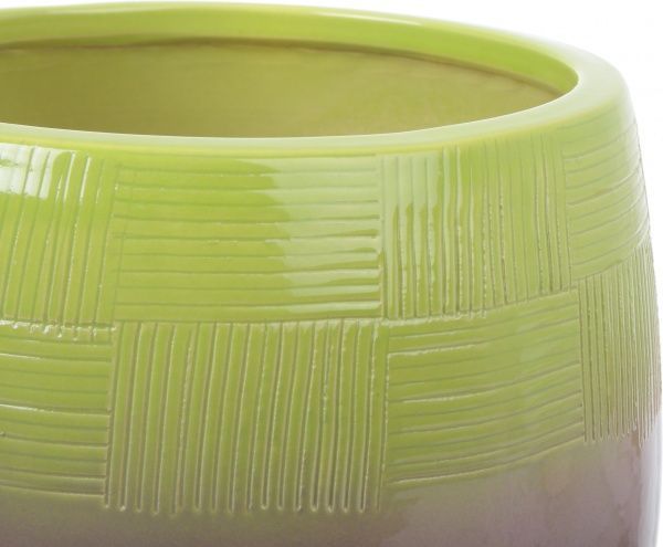 Горшок Viet Thanh Ceramic с блюдцем гармония 25х21 см VT.11416-2 круглый серый с зеленым 