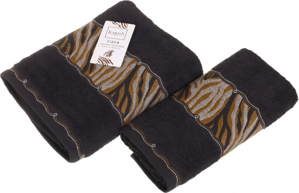 Набір рушників Tiger 2 шт. антрацит Karna 