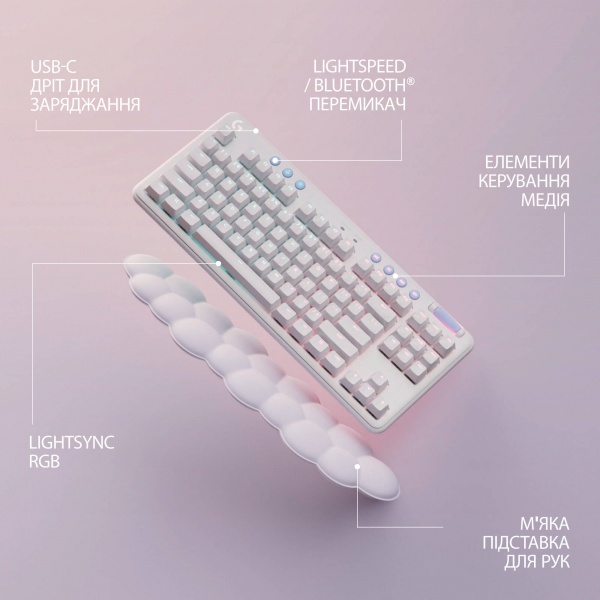 Клавіатура бездротова Logitech G715 Wireless Gaming Keyboard – Ua - Tactile (920-010465) off-white 
