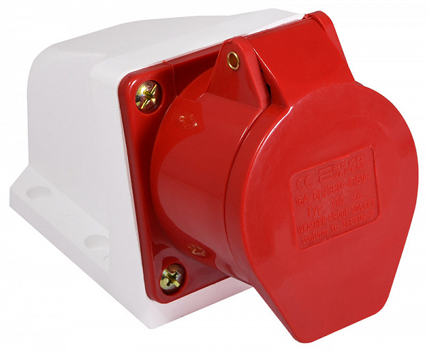 Розетка силовая стационарная с заземлением АСКОУКРЕМ ГC 16А/4 3Р+РЕ (114) красно-белый