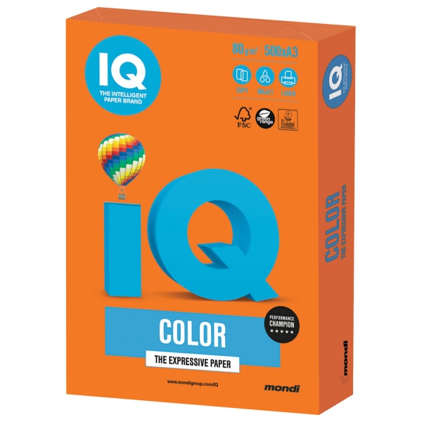 Папір офісний кольоровий IQ A3 80 г/м помаранчевий 500 аркушів 