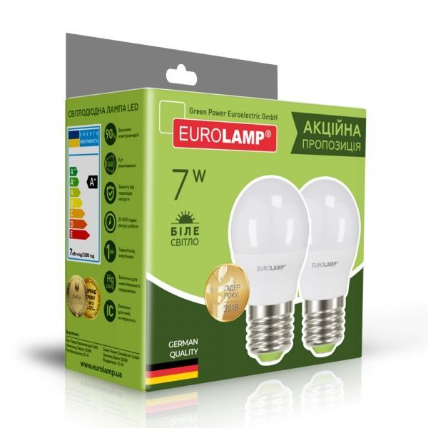 Лампа світлодіодна Eurolamp 2 шт./уп. 7 Вт G45 матова E27 220 В 4000 К MLP-LED-G45-07274(E)